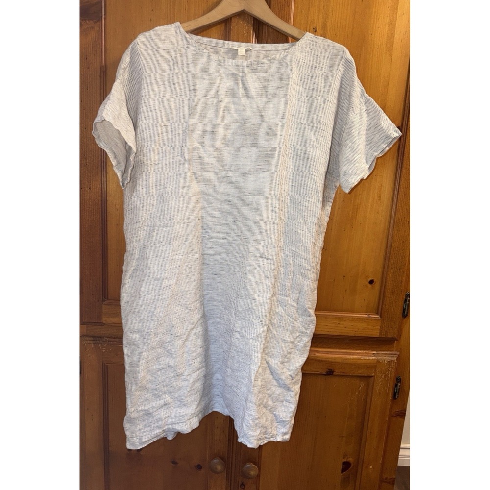 Eileen Fisher Dress Organic Linen Crew Neck Beach T Shirt Minimalist Women's S